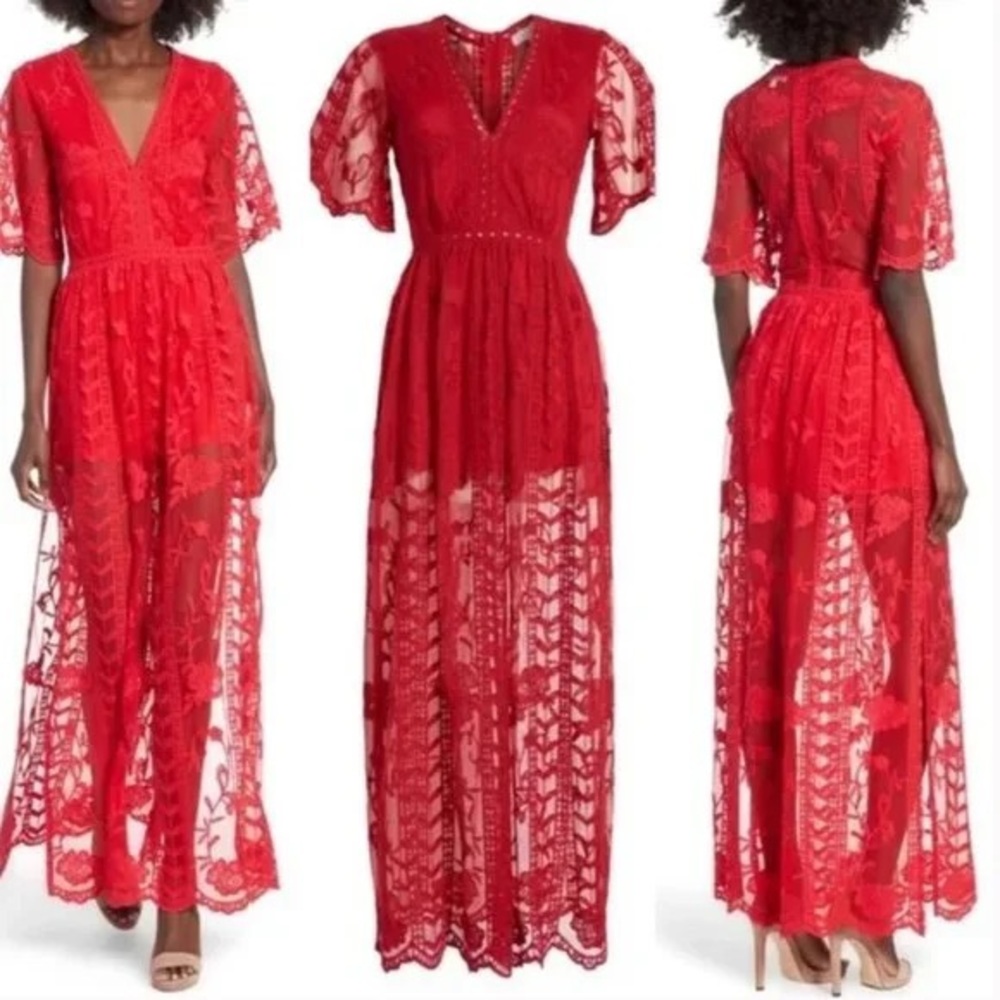 Red Lace Romper Dress